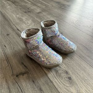 Sequin Ankle Boots with Faux Fur Lining